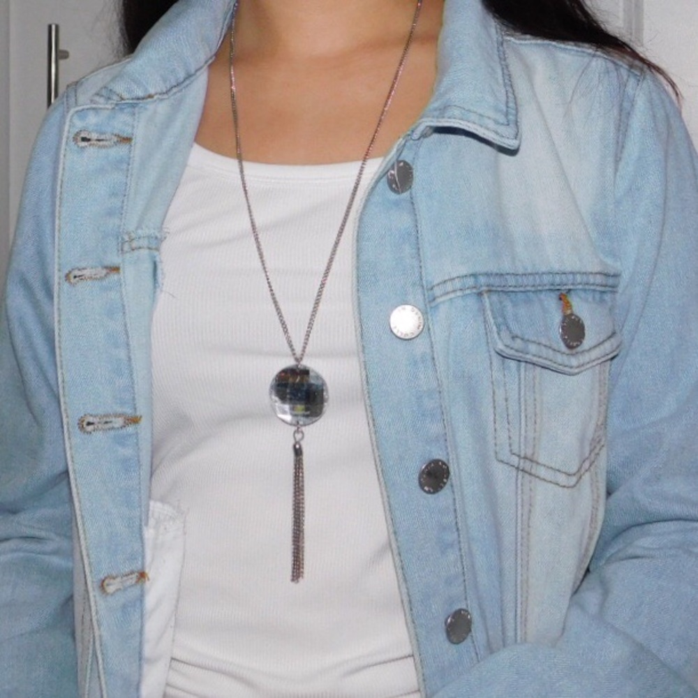 Cute long silver necklace